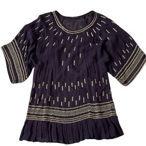 French Connection Beaded Pleat Sheer Slip Dress Flowy Boho Wedding Women 10 READ